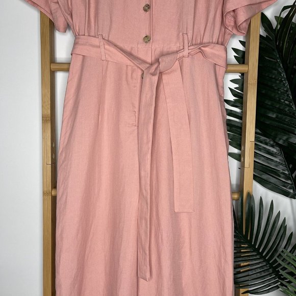 SOLD Kookai Dusty Pink Solace Jumpsuit Size 40 Tencel Linen Blend Collared - Picture 6 of 16